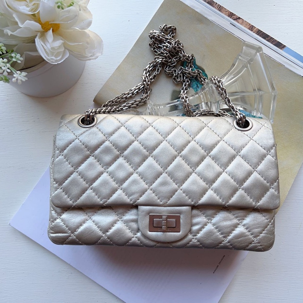 Chanel Reissue 225 Double Flap Silver Bag